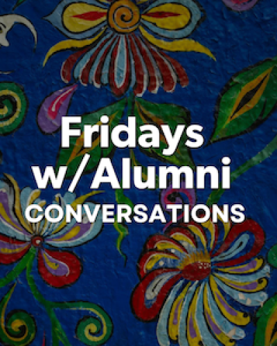 Decorative image with text Fridays with Alumni conversations