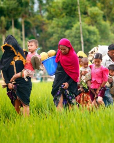 People walking in a field