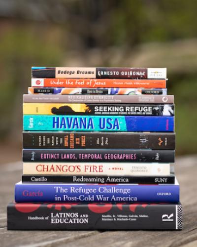 Set of books on table