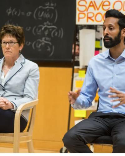 Picture of the Dean of the College of Arts and Sciences Gretchen Ritter ’83 and Dean of Students Vijay Pendakur